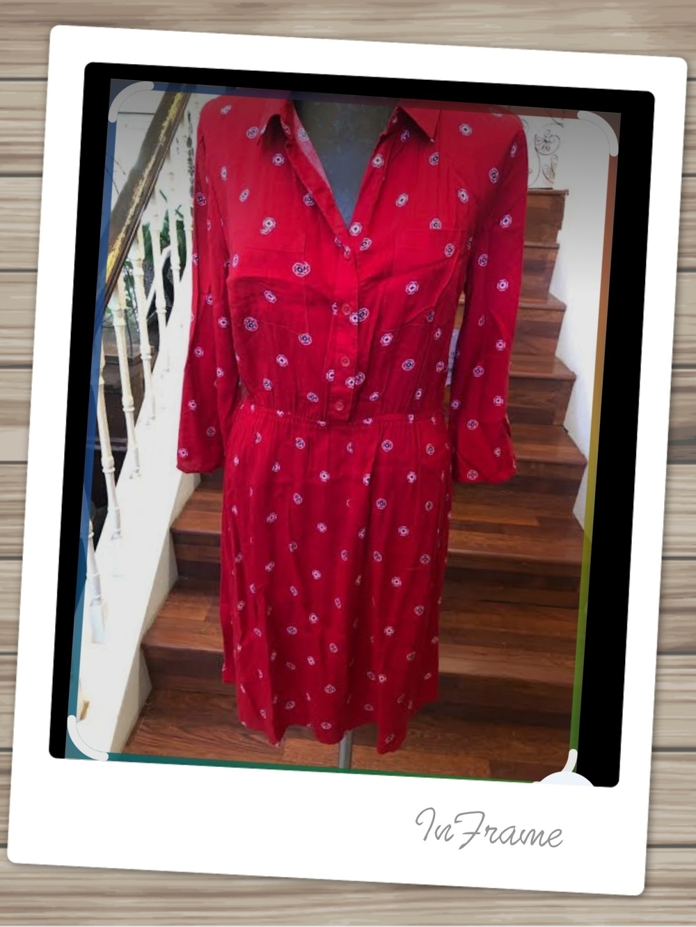 Faded Glory Button-Front Dress with Small White And Blue Print Size Lg